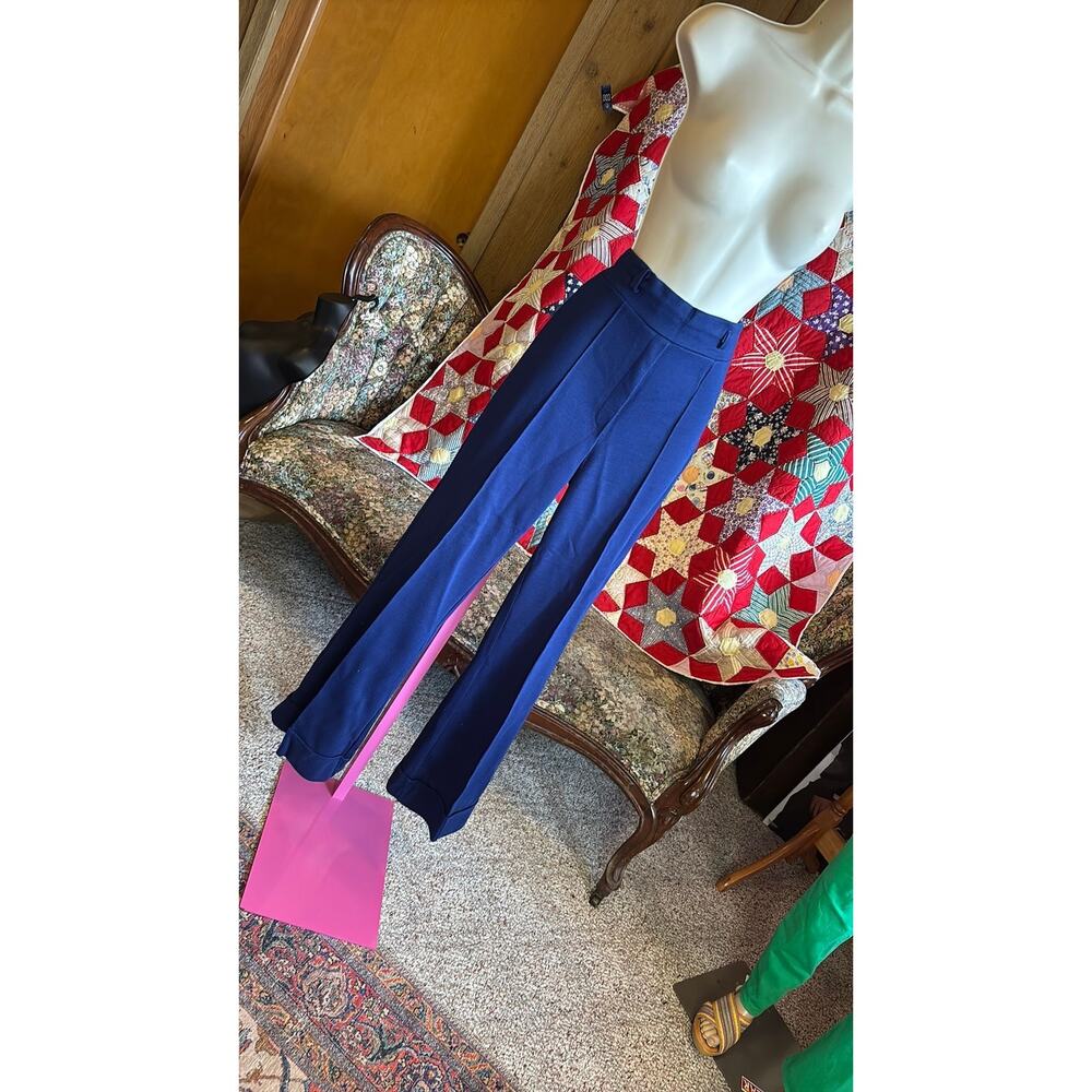 vintage 70s navy blue cuffed bell bottom pull on pants